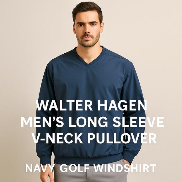 Walter Hagen Jacket Mens LARGE Navy Hydro Halt Front 9 V-Neck Golf Windbreaker - Picture 1 of 5
